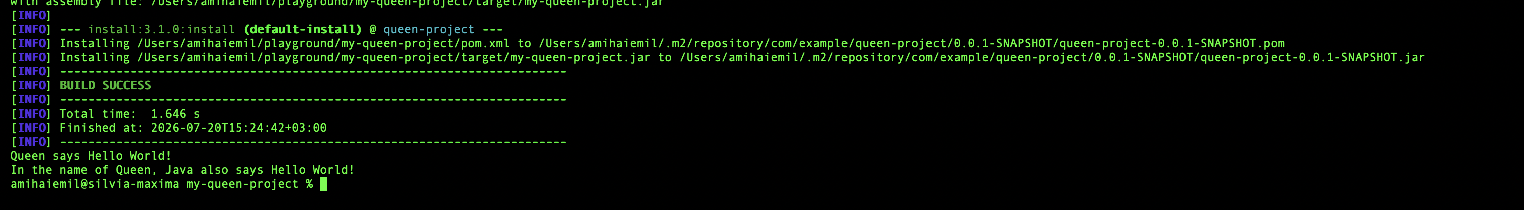 The third Hello World (maven project), 20.07.2026 Third Hello World, from Java and Queen